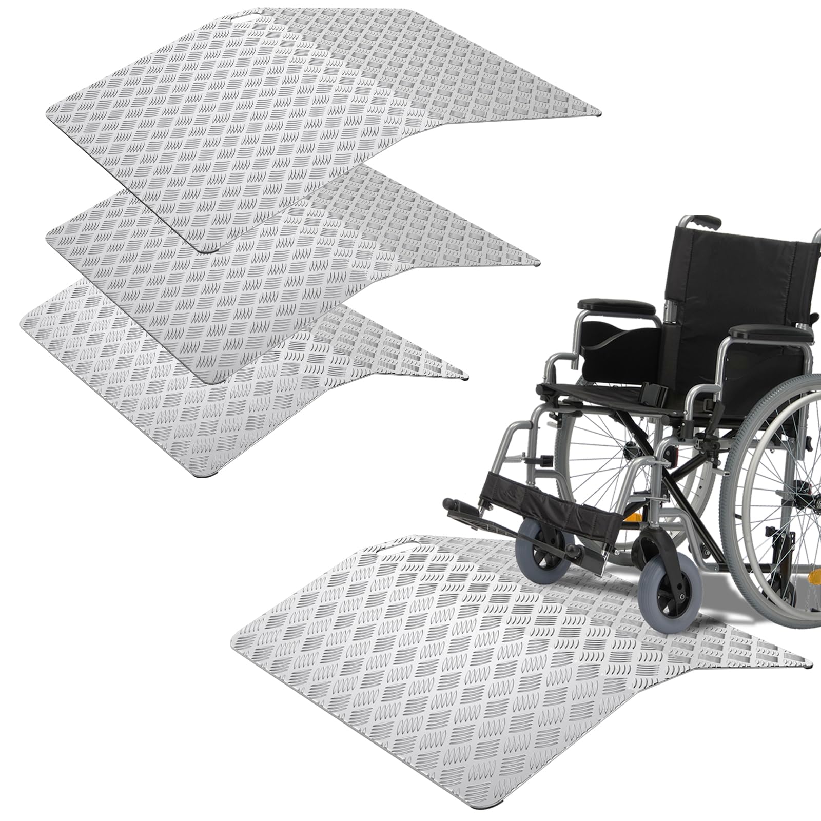 LZQ Rampa do progów drzwi dla wózków inwalidzkich, rampa aluminiowa, antypoślizgowa, przenośna z uchwytami, nośność 270 kg (100 x 70 x 10 cm)