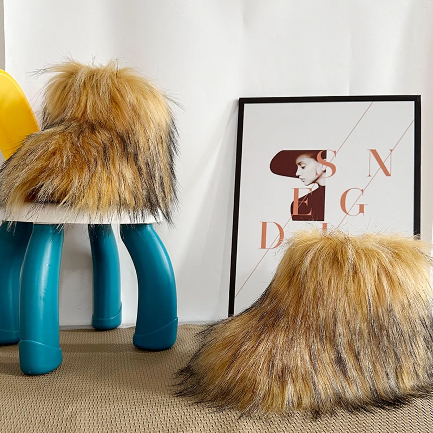 Girls Winter Faux Fur Ankle Boots Fluffy Furry Flat Snow Boots - Image 3