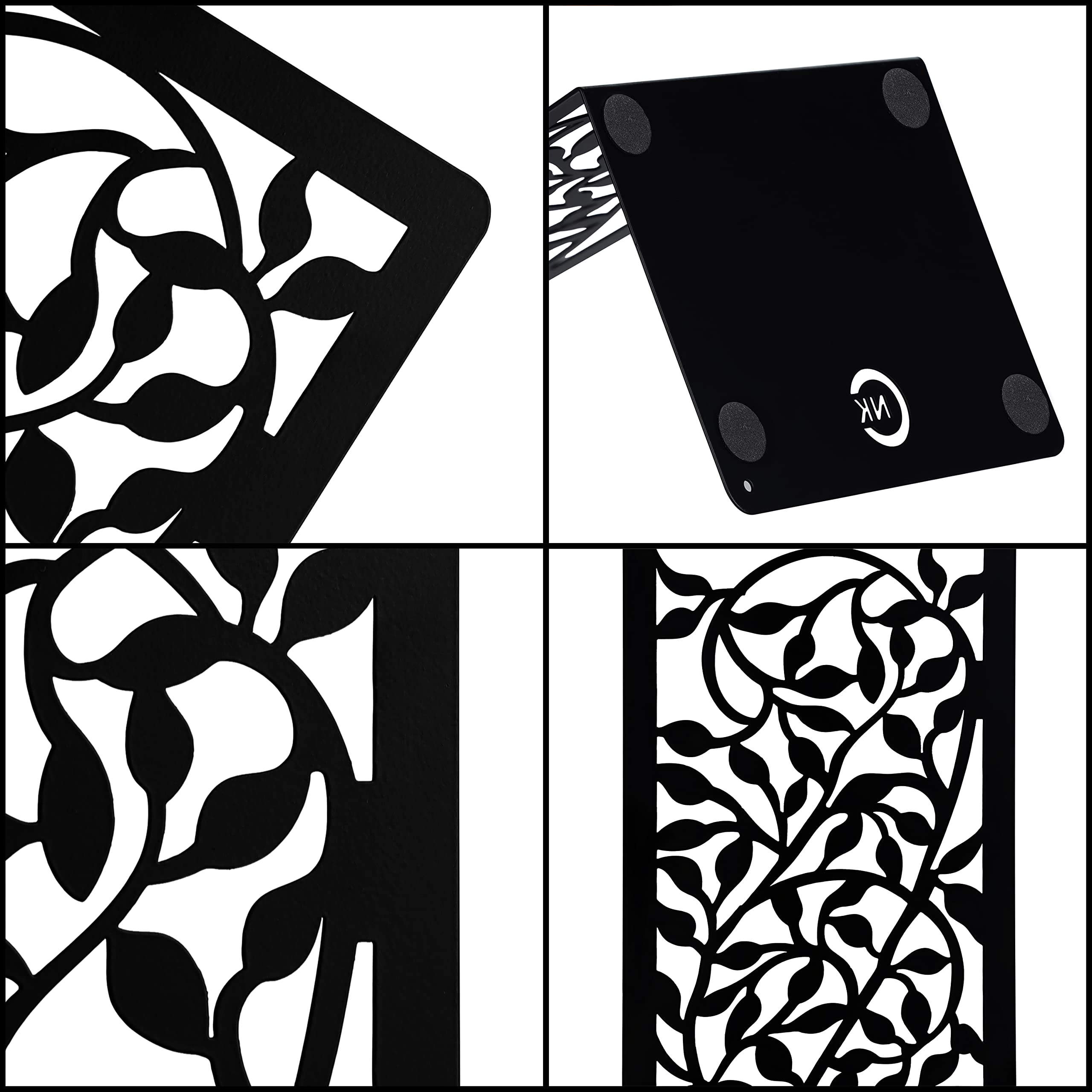 Belle Vous Black Metal Heavy-Duty Bookends with Floral Pattern (1 Pair) - Image 4