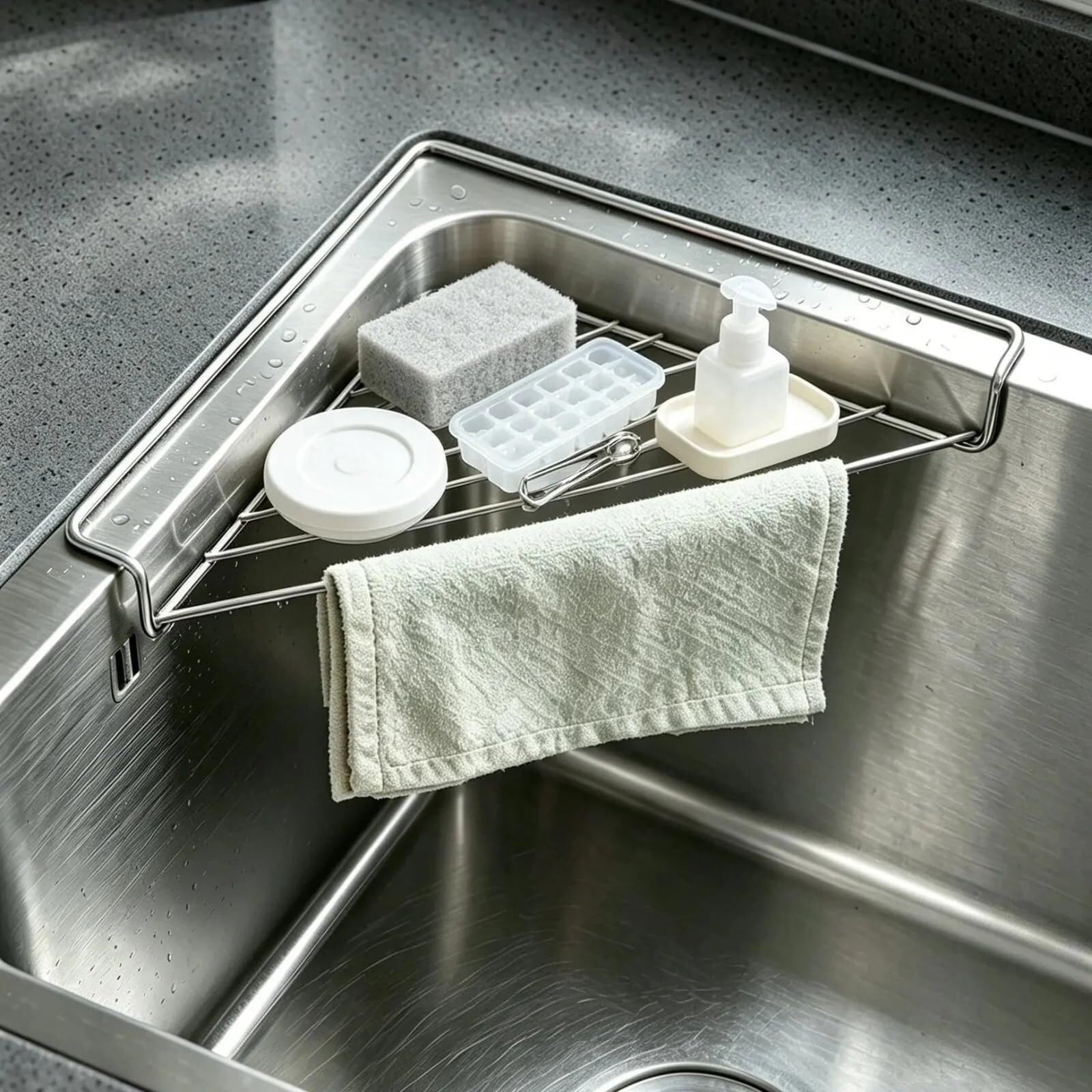 Étagère d'angle en acier inoxydable pour évier