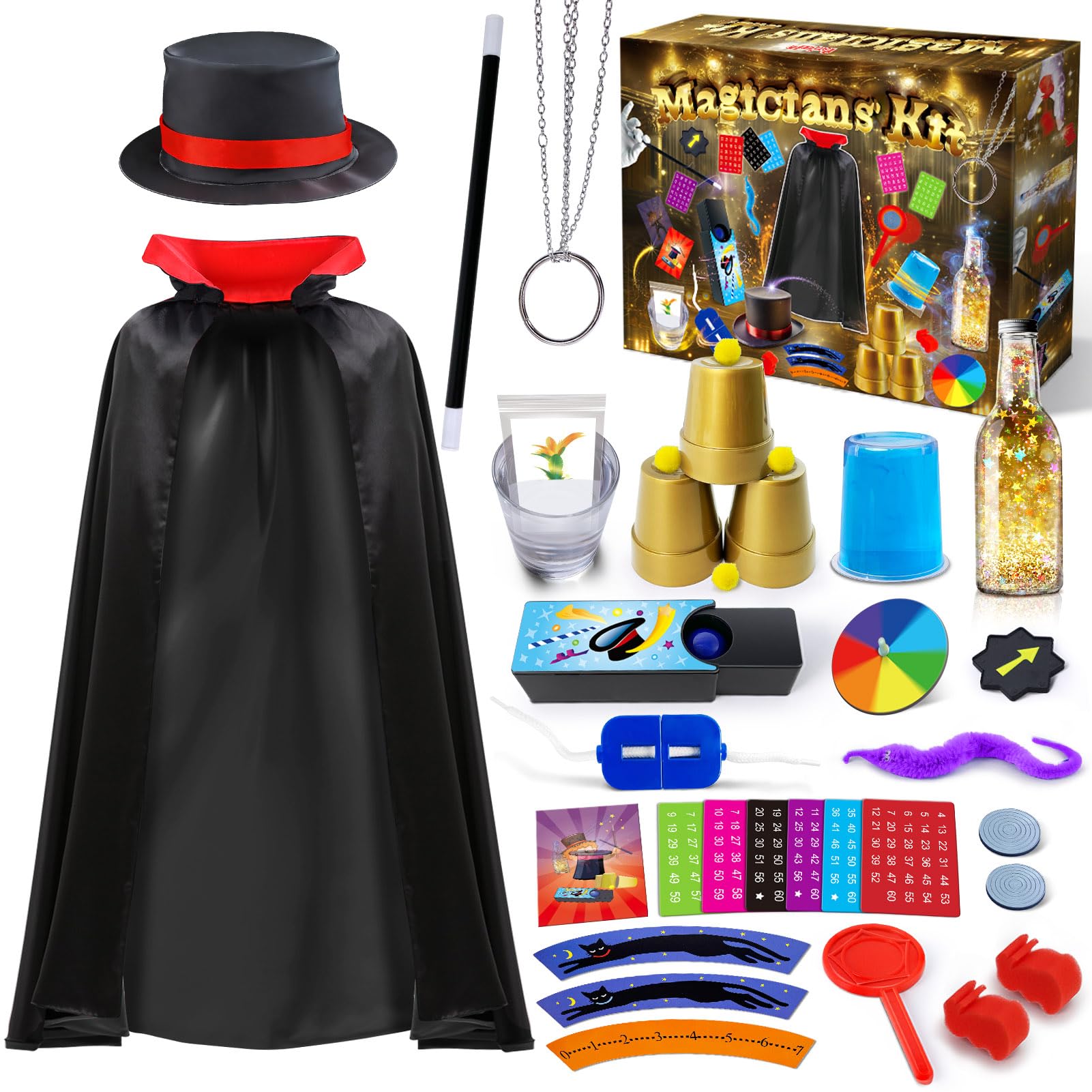 Kids Magic Kit, Magic Trick Set with Magician Costume & Top Hat & Video Instructions for Boys Girls Ages 6-12