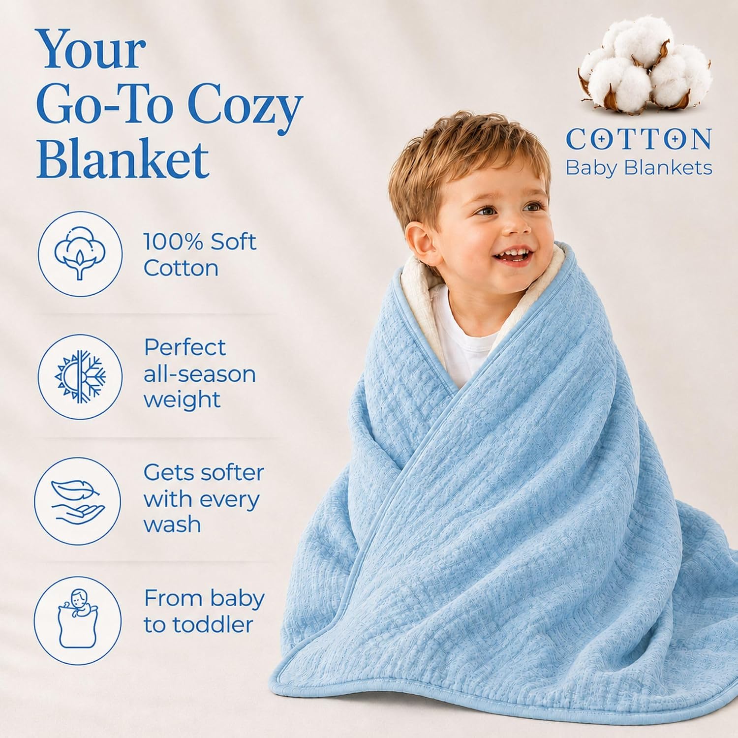 Ababy Cotton Muslin Swaddle Blanket for Baby – Breathable & Soft Receiving Blanket, Lightweight, Perfect Newborn Essential, Extra-Large 47″ × 47″ - Baby Blue