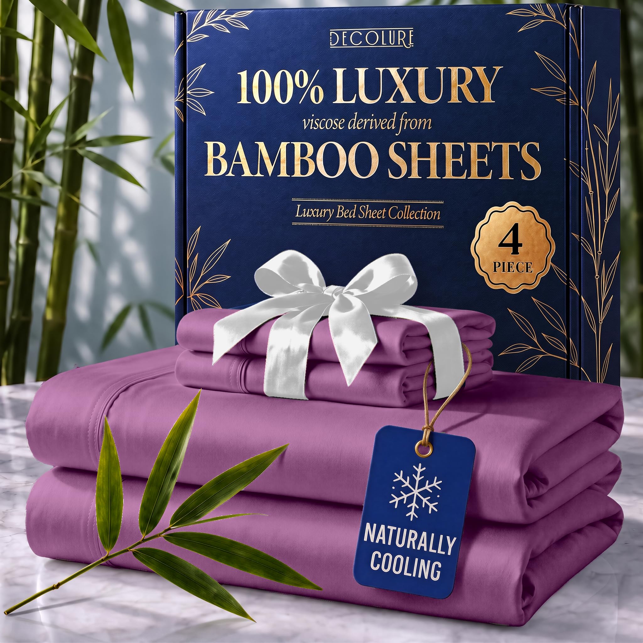 DECOLURE 100% Viscose Derived from Bamboo Sheets Full Size | 4 Pc Bed Set