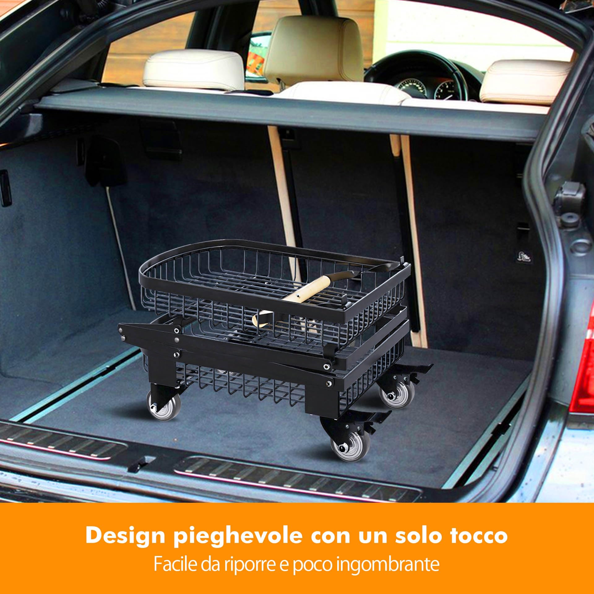 Mimoke Carrello per barbecue, con tavolo da barbecue con ruote, pieghevole, in acciaio al carbonio, per viaggi, shopping (misura media)