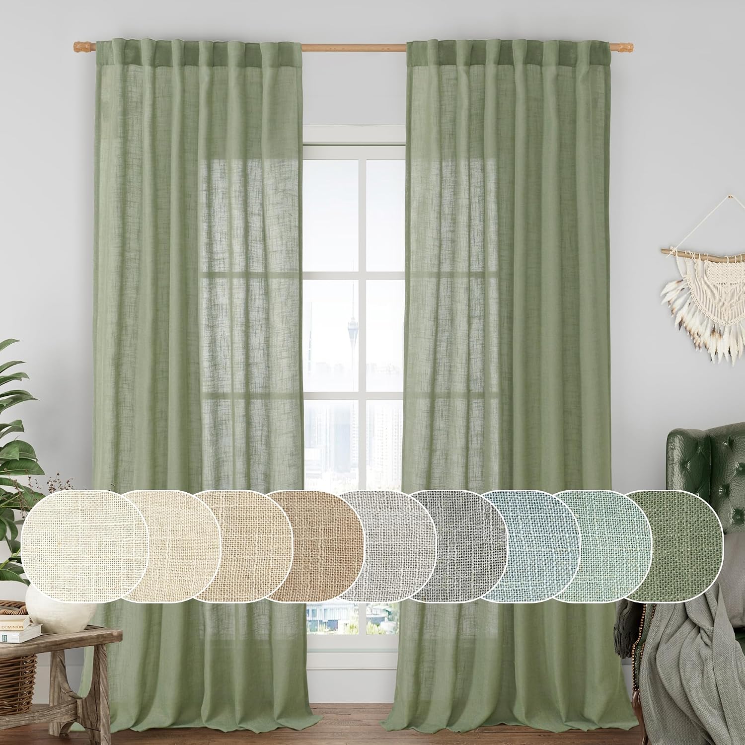 Amazon.com: LAMIT 95 Inches Long Sage Green Linen Curtains for Living