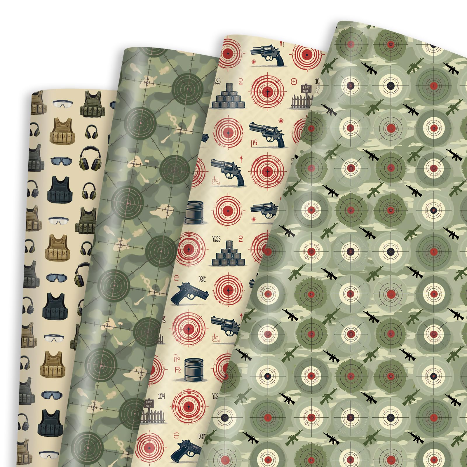 Pineraap Military Wrapping Paper, Camo Wrapping Paper, 12 Sheets Shooting Range Target Practice Designs Gift Wrap for Shooting Sports Fans, Party, Birthday, 20"×28" — image 1