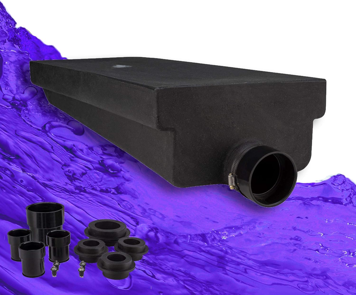 RecPro 14 Gallon RV Holding Tank | 40" x 14 1/2" x 8" | Black Waste Water | 0215H | with Universal Installation Fittings Kit | Made in America