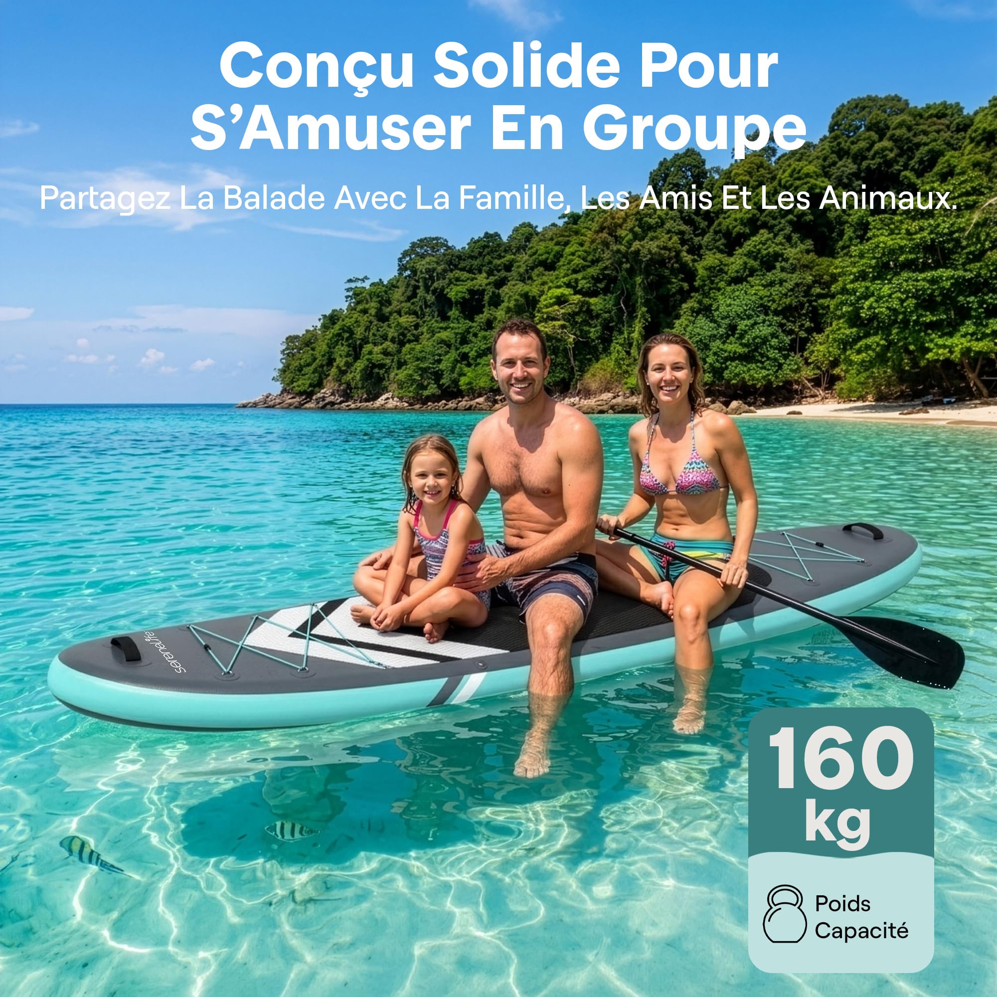 SereneLife Planche de Paddle Gonflable 3,4 m pour Adulte – Stand Up Paddle Sup avec Pagaie Réglable, Pompe à Main, Sac de Transport, Leash de Sécurité et Ailerons Amovibles – Kit Complet
