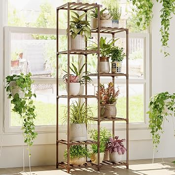 Bamworld Plant Stand Indoor Outdoor 9 Tier Tall Large Wood Plant Shelf