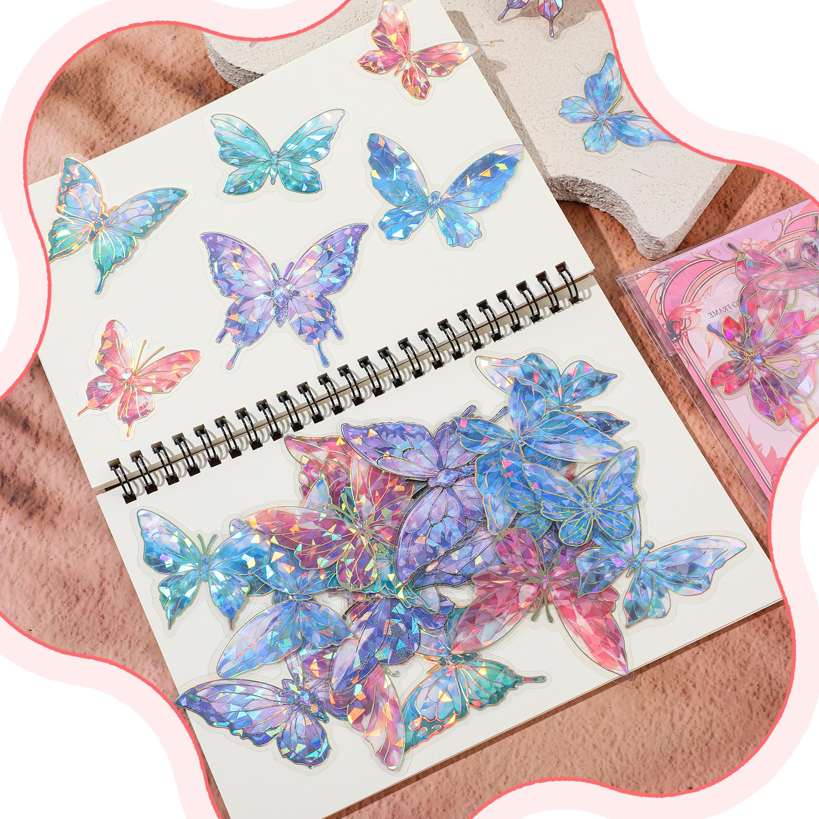 80pcs 3D Holographic Butterfly Stickers Self-Adhesive PVC Butterfly Stickers Decals for Junk Journal Bullet Scrapbook Journals Planners Laptops Paper Crafts - Image 3