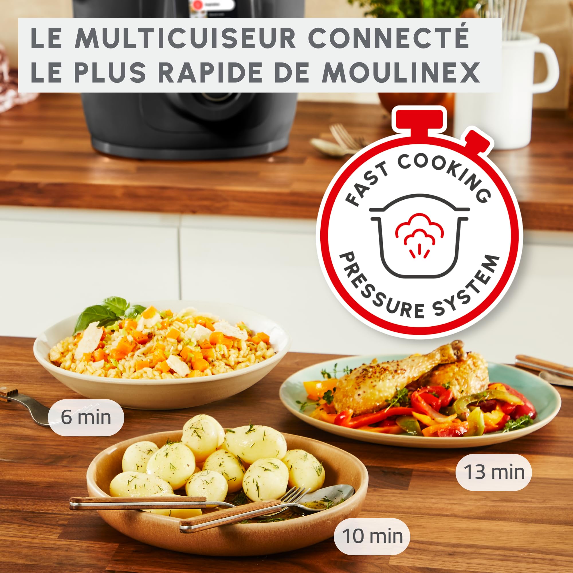 Moulinex Cookeo Wi-Fi mit Extra Crisp, Multicooker 14 Kochmodi, Druckkochen, Air Fryer, einfache Rezepte Schritt für Schritt, CE96X8F0