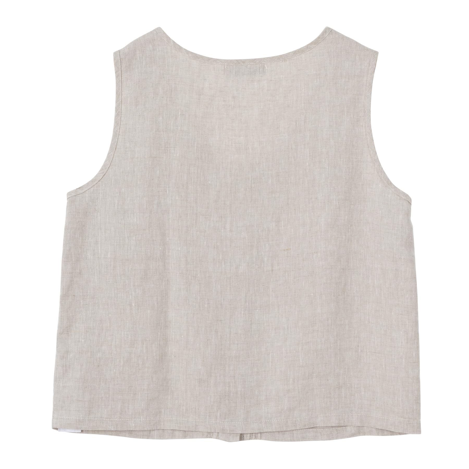 Amazhiyu Camicetta da donna in 100% lino, canotte estive senza maniche in lino con scollo rotondo e bottoni a pieghe