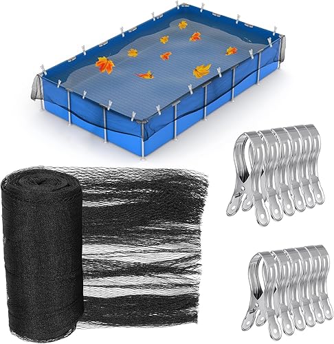 Miniatura 8 de Cubierta de red de hojas para piscina sobre el suelo, cubierta de malla de invierno con 12 clips de cubierta de piscina para piscina sobre el suelo,