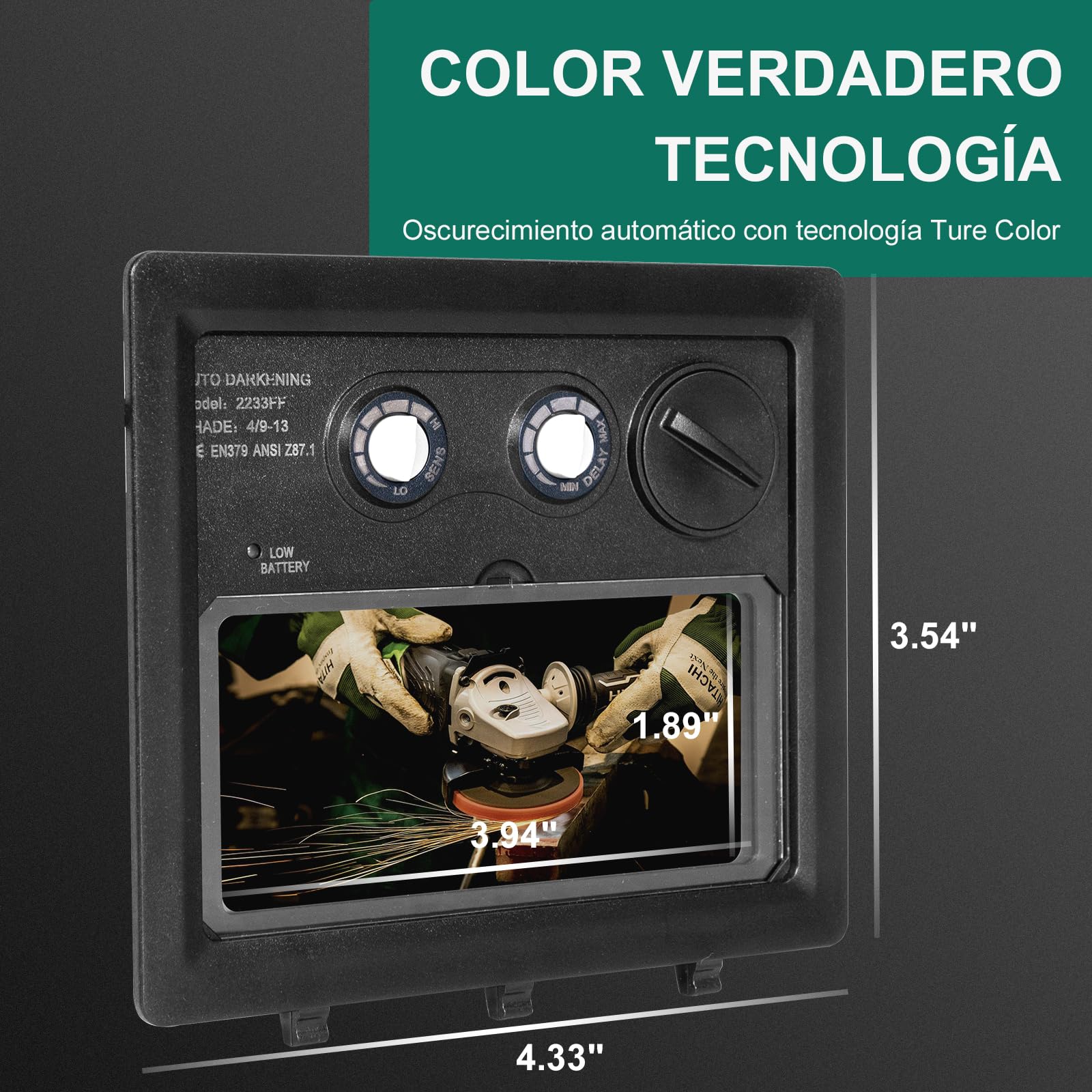 HYCHIKA Máscara de Soldador Auto Oscurecible - Casco de Soldador Solar con Pantalla Ajustable DIN 9-13 y 2 Sensores Independientes, Casco de Soldador con Batería Reemplazable, Gorro de Soldador