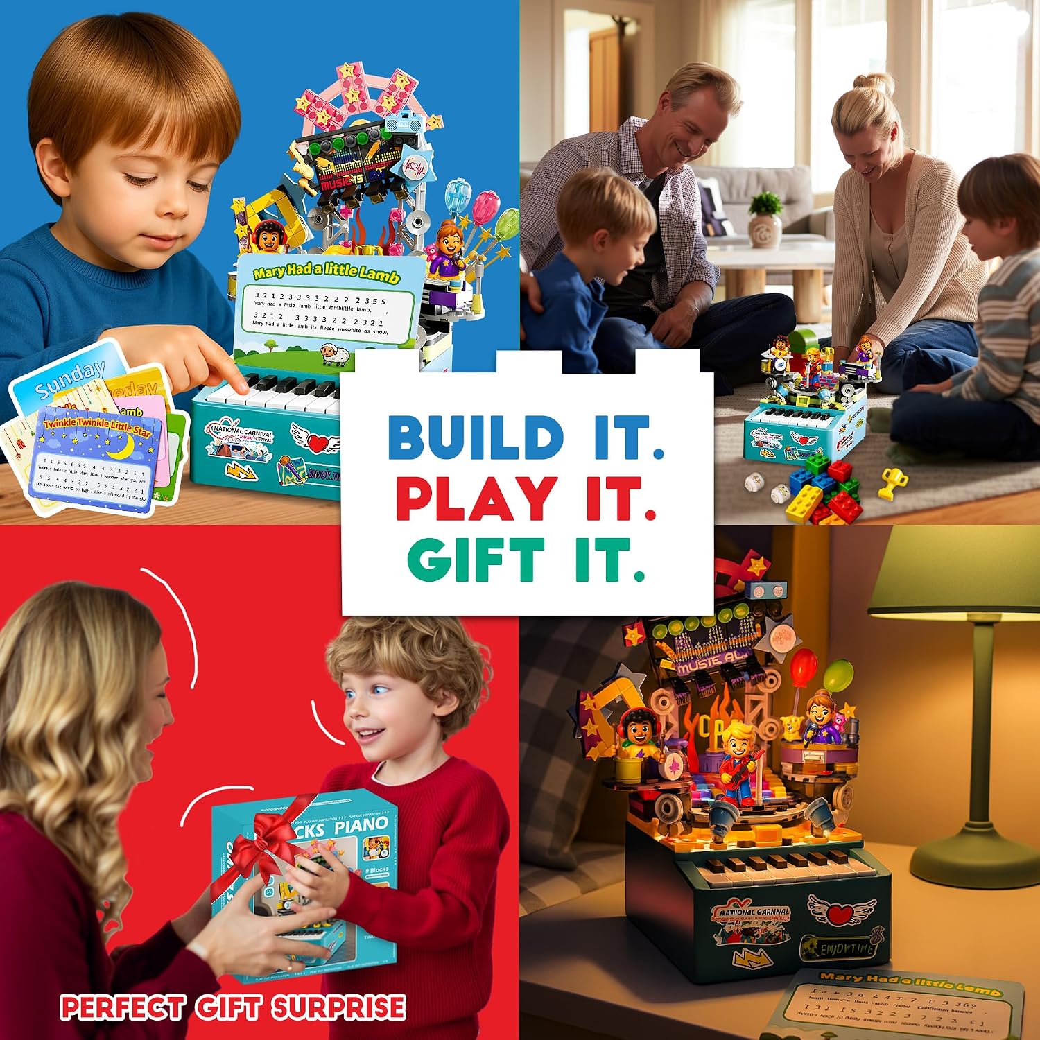 STEM Piano Music Building Block Set with Light & Sound, Real Playable Building Toys for Kids Ages 6+, Birthday Gift & Room Décor, DIY Creative Toys for Kids & Adults