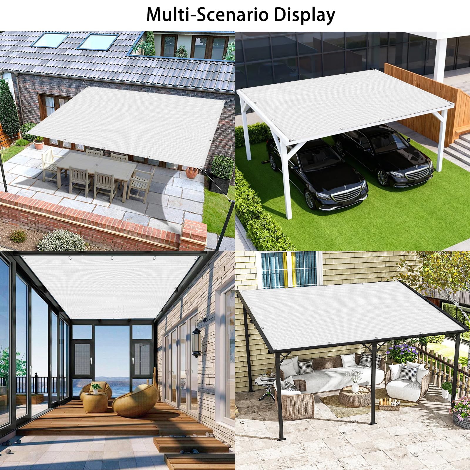 Voile d'ombrage 220 x 220 cm HDPE Respirant, Anti 95% UV, Contre Le Vent, Respirant, Perméable à L’Eau, Extérieure Filet d'ombrage avec Cordes pour Jardin, Pergola, Blanc