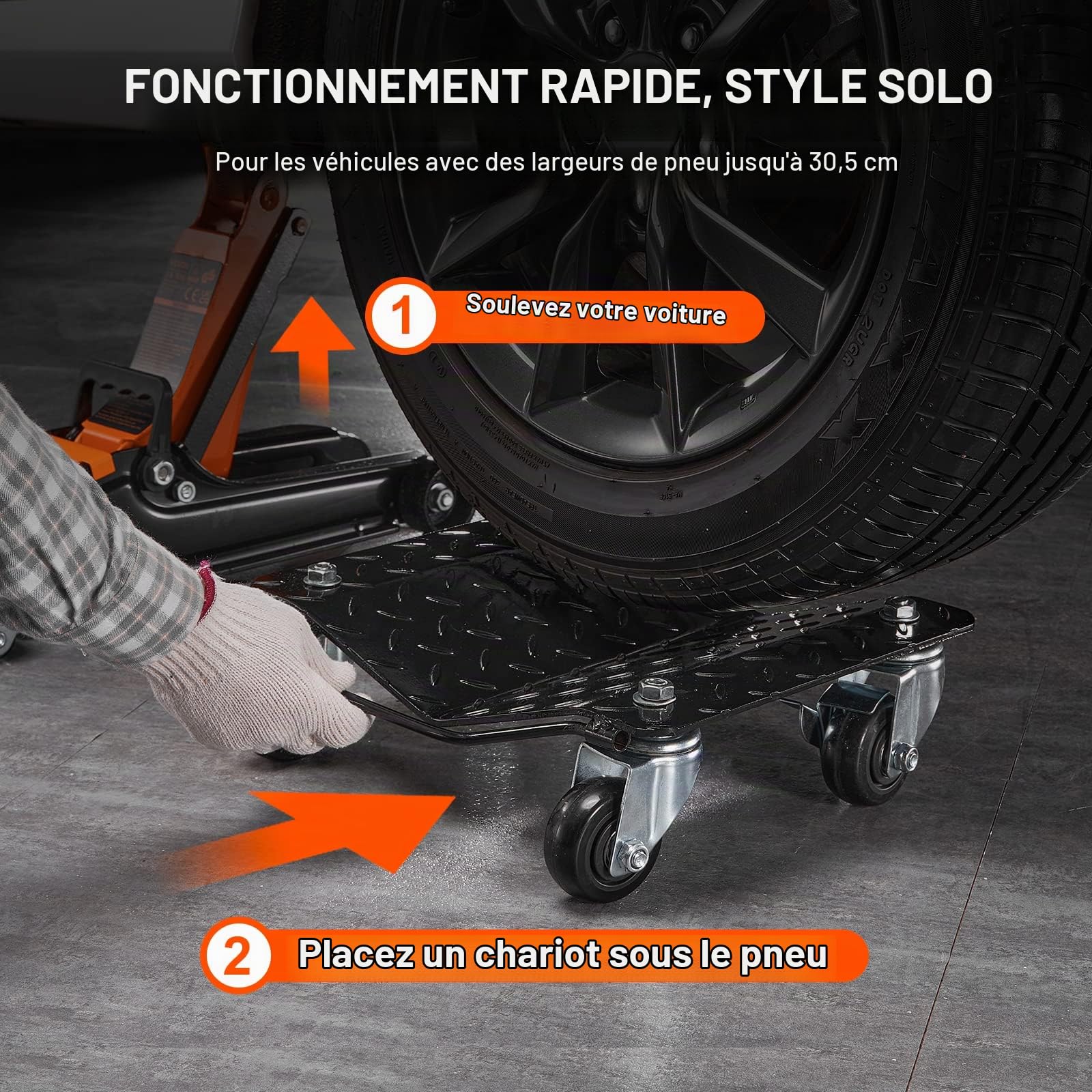 VEVOR Chariot de Manutention de Voiture 2PCs Charge 1,4 T au Total Chariot Déplace Voiture Plate-Forme 38,5x30 cm Roue Verrouillable Aide à la Manœuvre Positionnement pour Véhicule Meuble Équipement