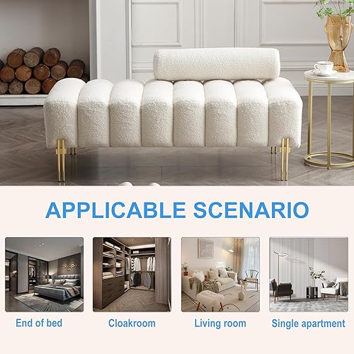 Miniatura 6 de Vanress Sofá moderno sofá biplaza, banco tapizado con patas doradas y respaldo ajustable, sofás pequeños rectangulares de sherpa para sala de estar,