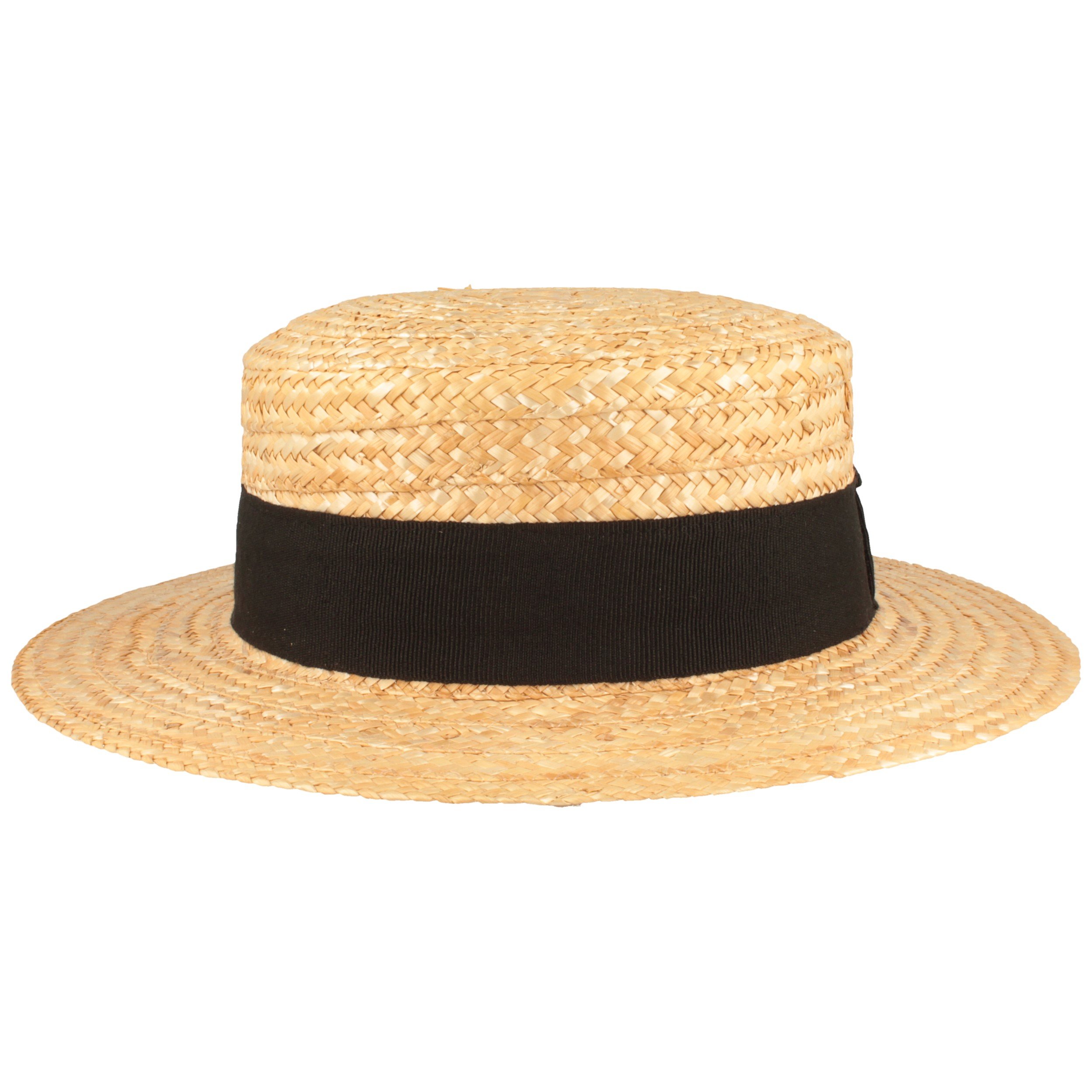 Hut Breiter Breiter Sombrero Canotier Sombrero de Gondolero Verano Boater Sol 100% Paja con Cinta Grogrén Negra, ala 6 cm de Ancho, Beige