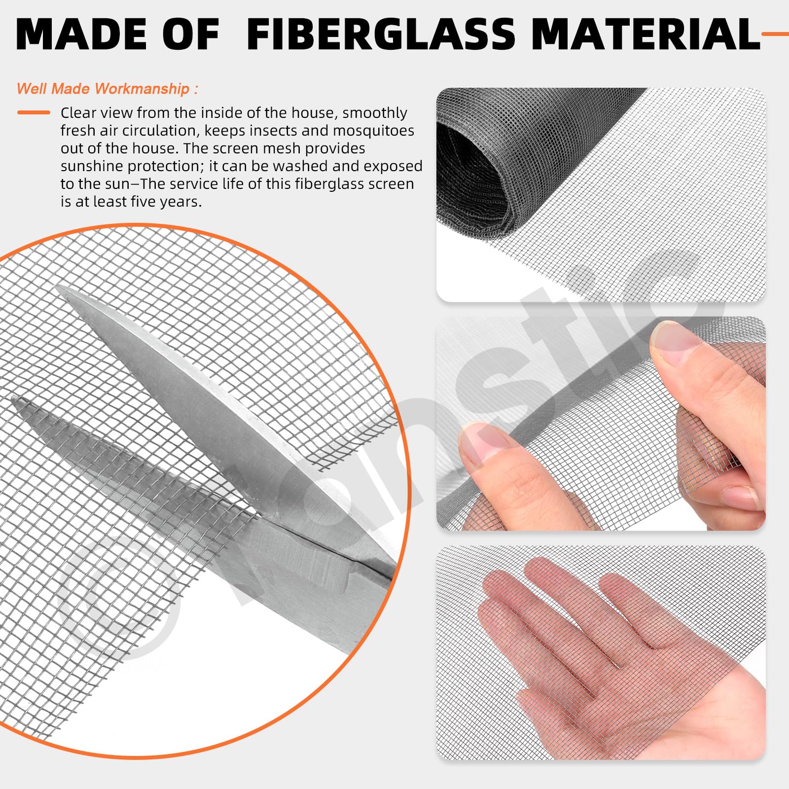 Tanstic 14Pcs Window Screen Mesh and Screen Door Repair Tools Kit, 48''W X 118''L Fiberglass Screen Mesh - Image 4