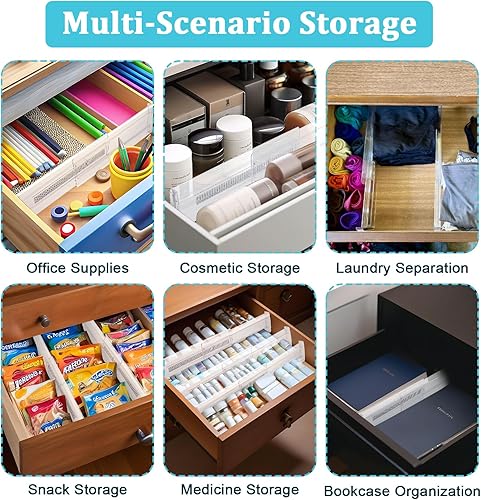 Miniatura 6 de Paquete de 12 separadores de cajones expandibles de plástico de 3.14 pulgadas de alto, transparentes, ajustables, separadores para utensilios de