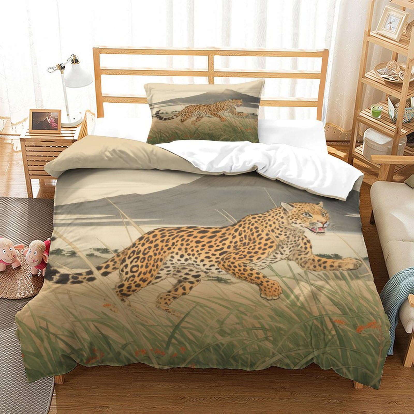 P1S9U7W5Y Wild Animal Unique 3D Printed Leopard Duvet Cover Set 3pcs Microfiber Savanna Bedding Set Single