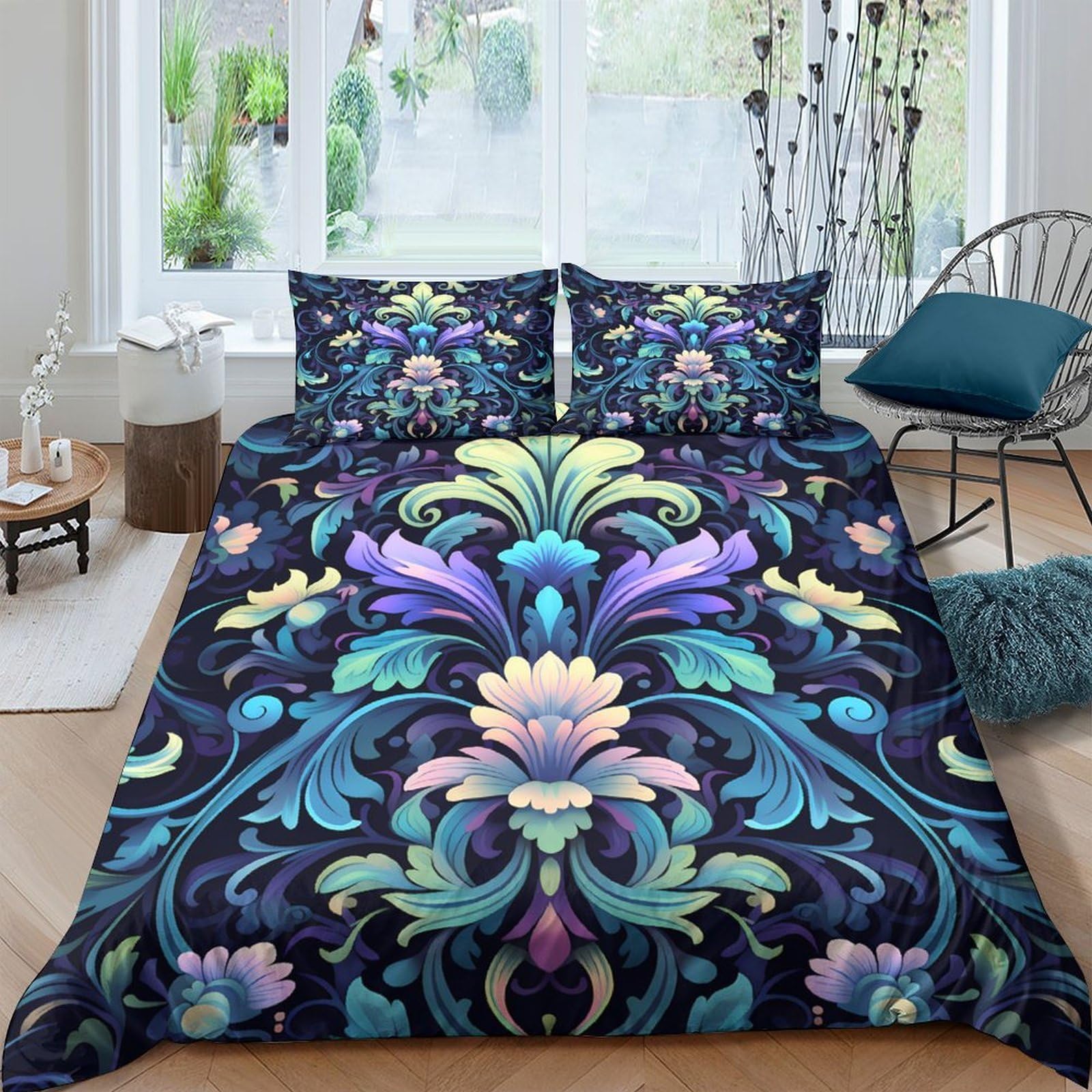 Ctjqhvkz Style-7 3D Printed Baroque Floral Fitted Sheet Microfiber Soft Breathable Mandala Mattress Cover For Bedroom Dorm Decor Single（135X200cm）