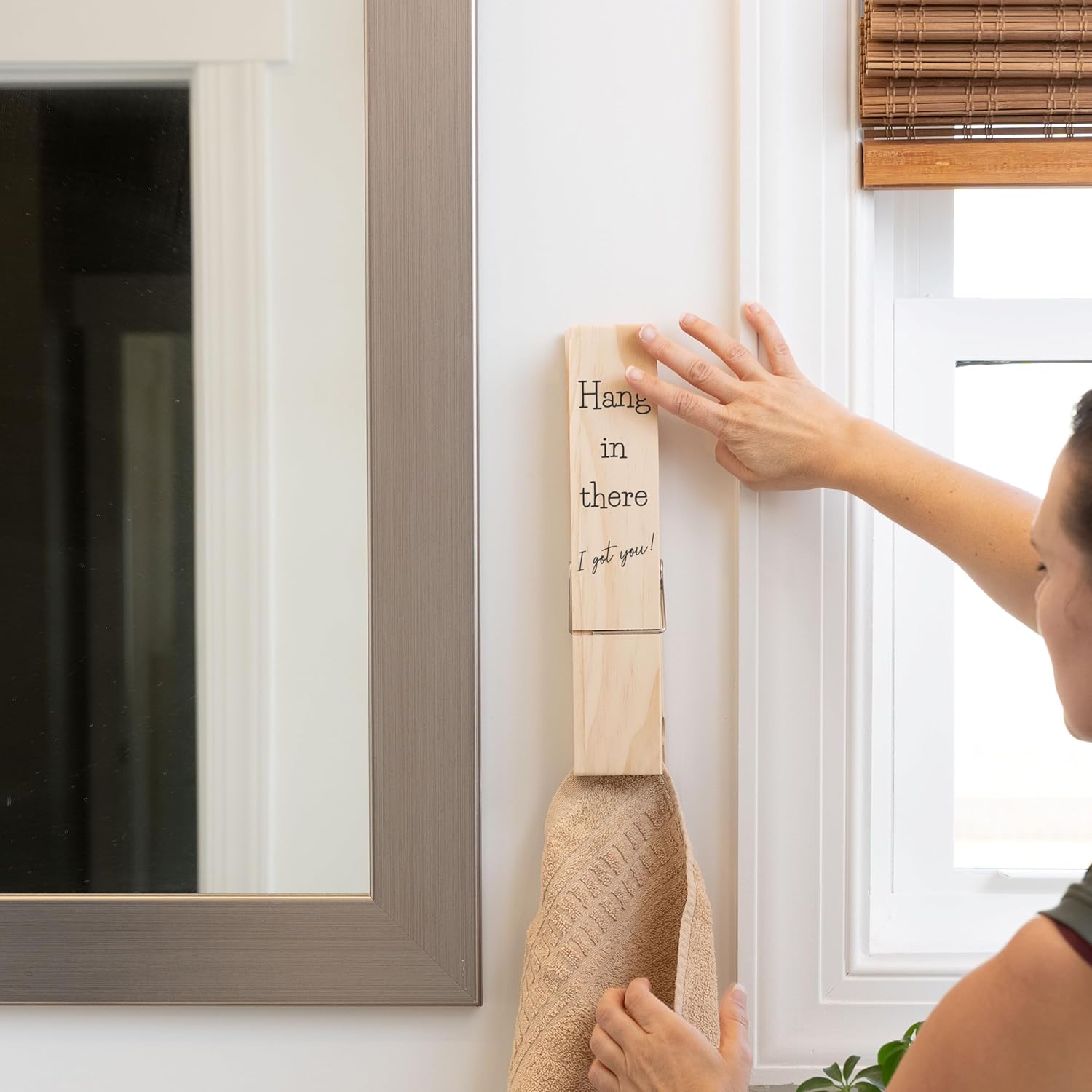 Custom Design Jumbo Giant Clothespin Towel Holder, Rustic Farmhouse Wall Decor, 12" Large Clothespin for Bathroom & Laundry Room Accessories