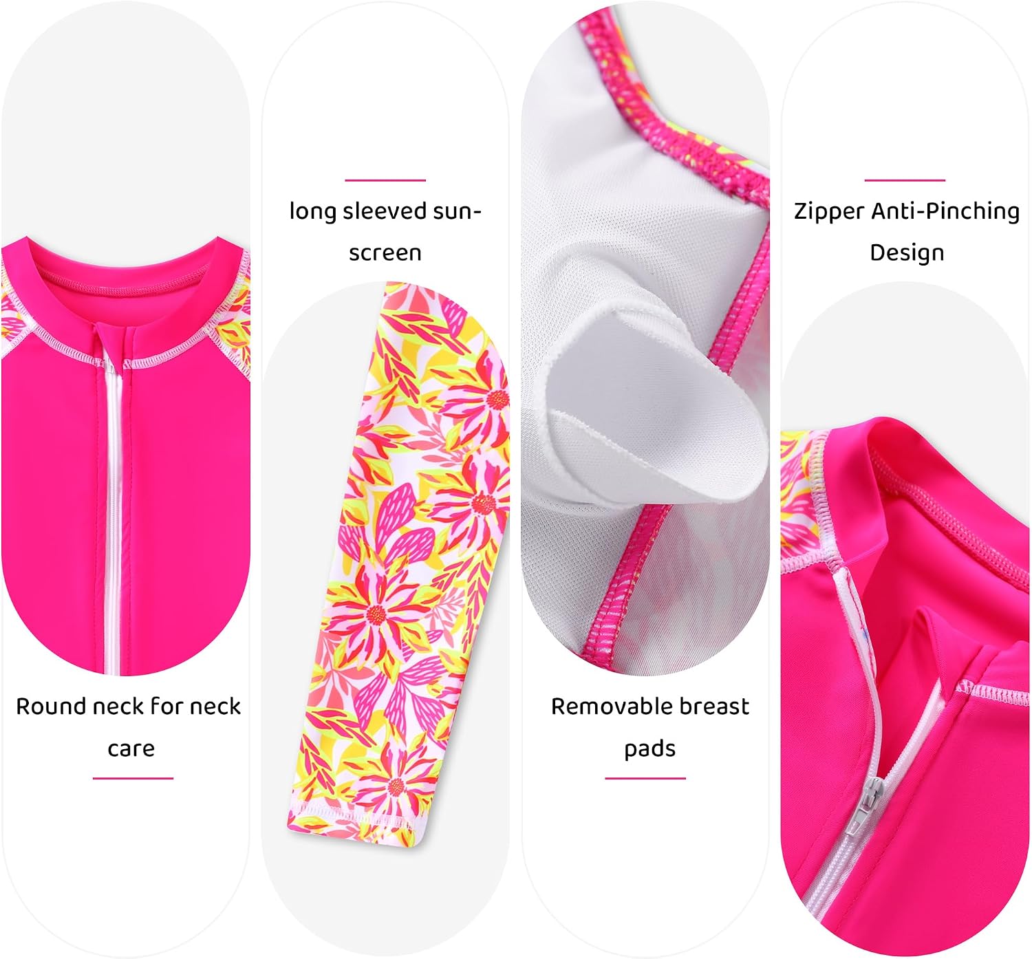 Girls 3 Piece Swimsuit Long Sleeve Rash Guard Zipper Bathing Suit UPF 50+ Summer Swimwear for Girl 5-14 Years