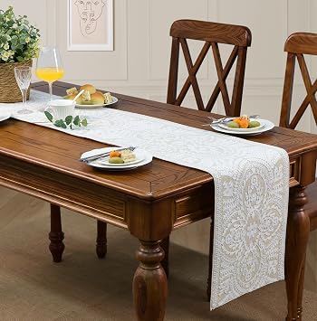 KEVA Boho Table Runner 72inches Long, Farmhouse Linen Table Runner, Rustic Vintage Natural Embroidered Table Runners 13x72 Inch for Dining Table Decorations