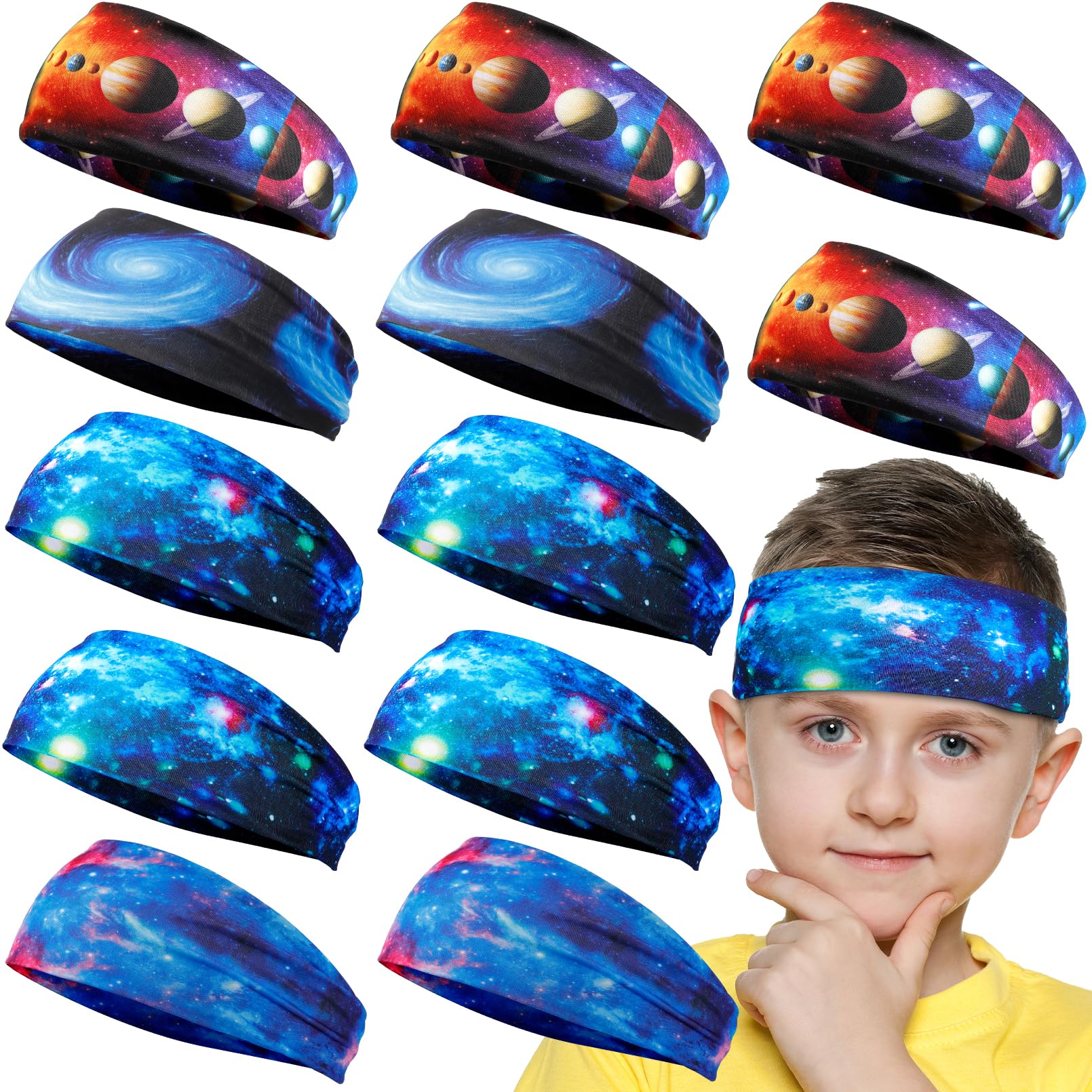Jeffbaubl 12 Pieces Kids Athletic Sweatbands, 6 Colors Boys Headbands, Boys Sports Headbands, Soft Athletic Headband, Kids Sweatbands, Wicking Elastic Hairband for Girls Boys Toddler Children