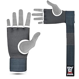 HUNTER Gel Padded Inner Gloves with Hand Wraps for Boxing, Quick Elastic Training Wraps for Men & Women, Muay Thai MMA Kickboxing Martial Arts Knuckle Wrist Protector (Pair) (Gray, L/XL)