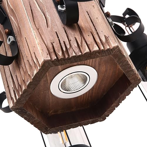 Miniatura 8 de Lámpara de araña de madera retro rústica  La línea de luz de techo de suspensión industrial se puede ajustar libremente araña de madera envejecida