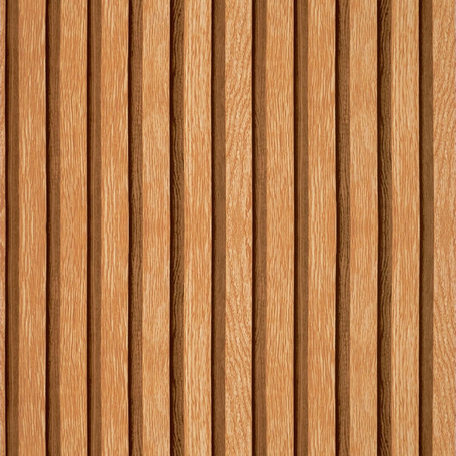 Wood Slat Wallpaper - 17.7"x118.1" Self-Adhesive Faux Wood Panel Peel and Stick Wallpaper Waterproof Vinyl Removable Wall Paper for Bathroom Living Room Bedroom Accent Wall, Tan