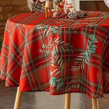 VidaFete White Rectangle Tablecloth 90 * 132inch and Christmas Checkered Rectangle Tablecloth 60inch Round