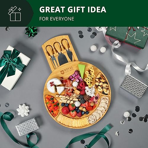 Miniatura 44 de ROYAL CRAFT WOOD Tablas de bambú extra grandes para charcutería – Juego de tablas de charcutería grande con 3 cuencos para salsa, 4 cuchillos