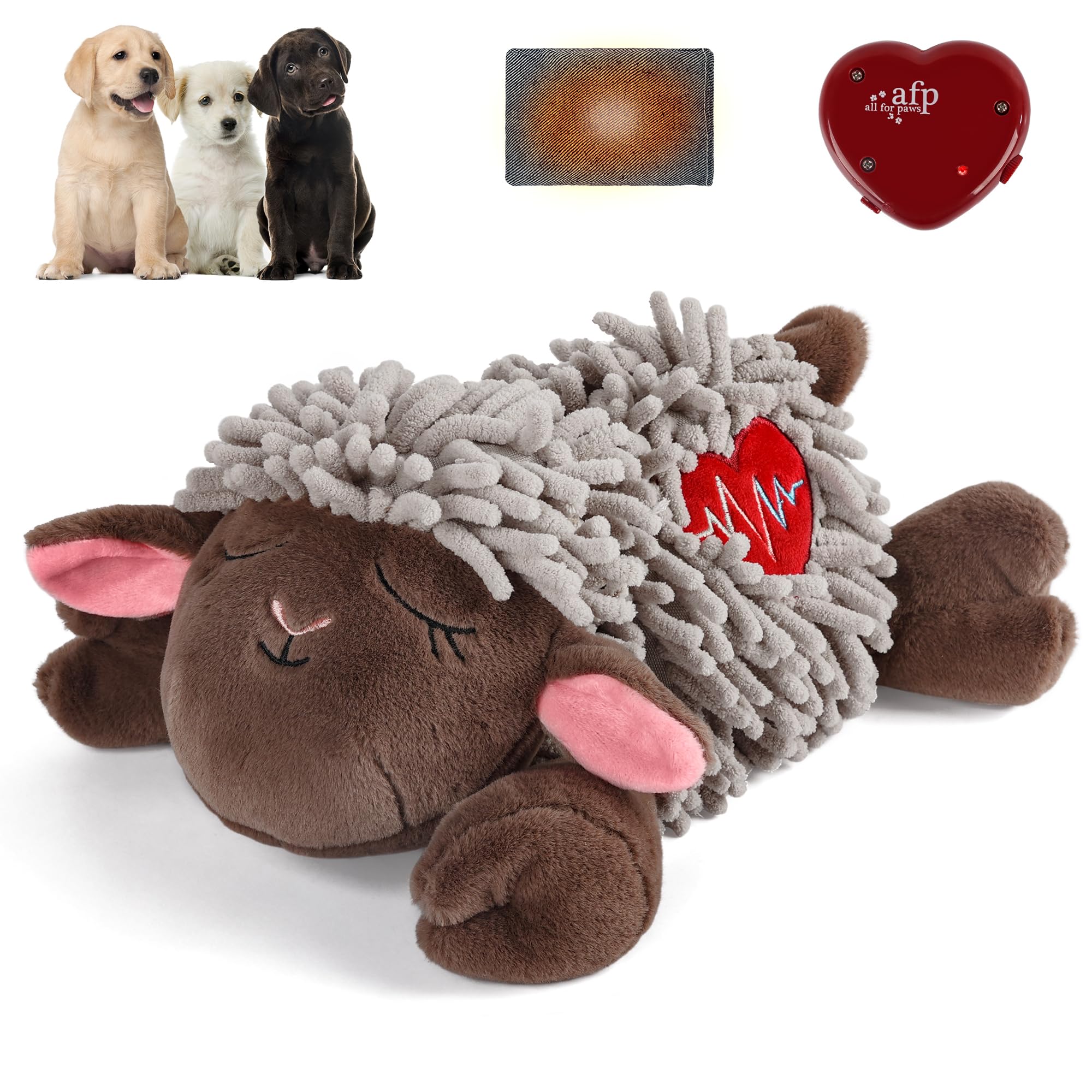 ALL FOR PAWS Dog Heartbeat Toy, Pet Plush Toy Calming Plush Companion with Realistic Heartbeat Vibration & Sound, Adjustable-Speed USB Rechargeable Anxiety Relief Toy for Puppies Dogs Cats