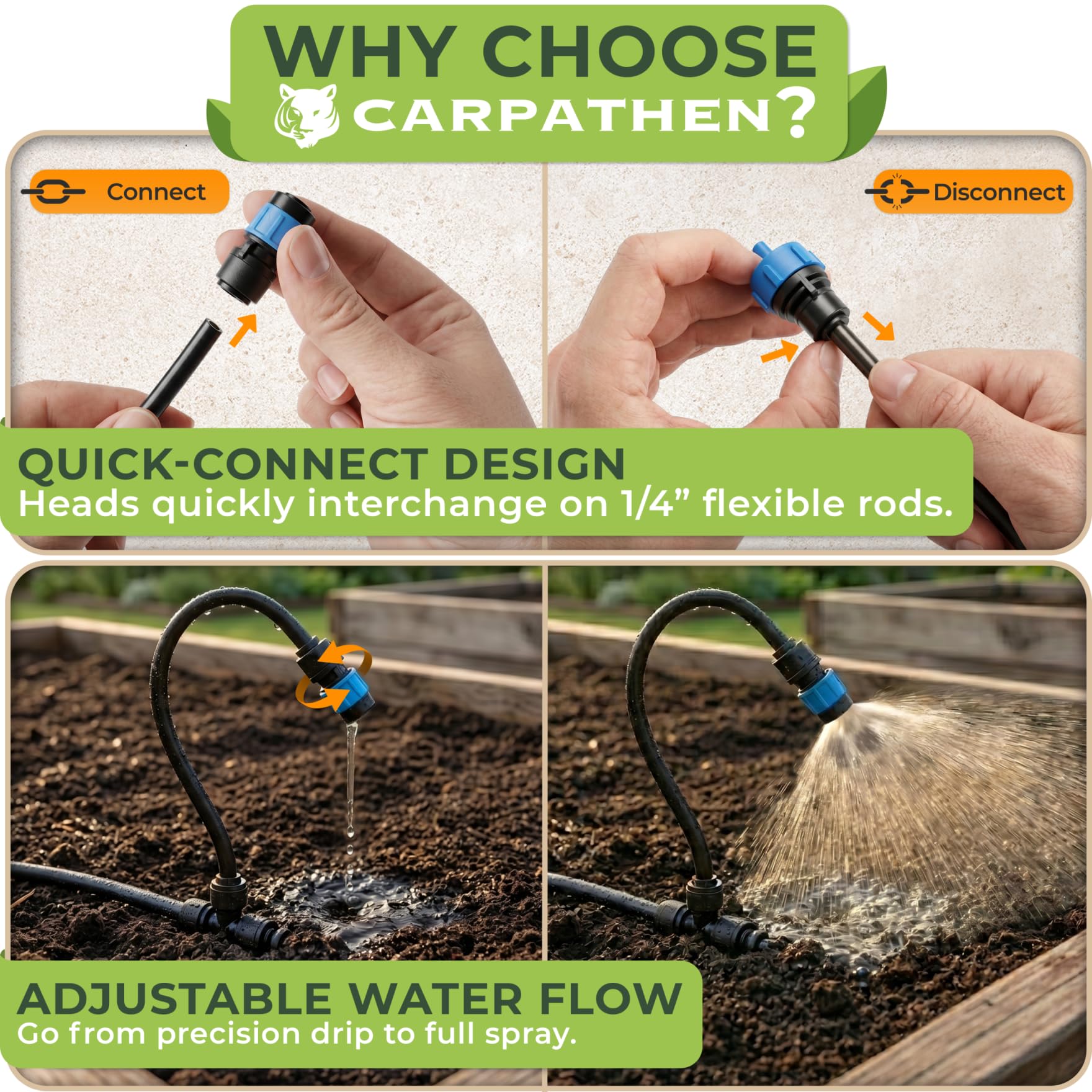 CARPATHEN Kit sistema di irrigazione a goccia con ugelli in rame atomizzatore, 15,2 m | Per aiuole rialzate, piante in vaso o serra con 16 ugelli per irrigazione regolabili a 360°