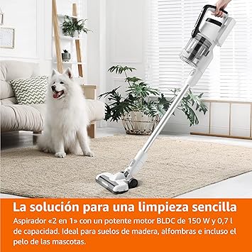 Amazon Basics Aspiradora sin cable 2 en 1 de 150 W con motor CC, 0,7 l, Blanco Y Negro6