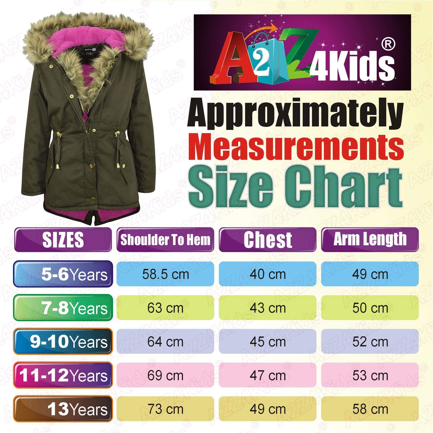 A2Z 4 Kids Kinder Mädchen Designer Regenbogen Faux Pelz Parka Schule Jacken Outerwear Mäntel Neu Alter 5-13 Jahre