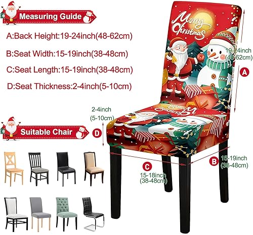 Miniatura 5 de Juego de 4 fundas elásticas para sillas de comedor navideñas, fundas protectoras para sillas de comedor y decoración del hogar
