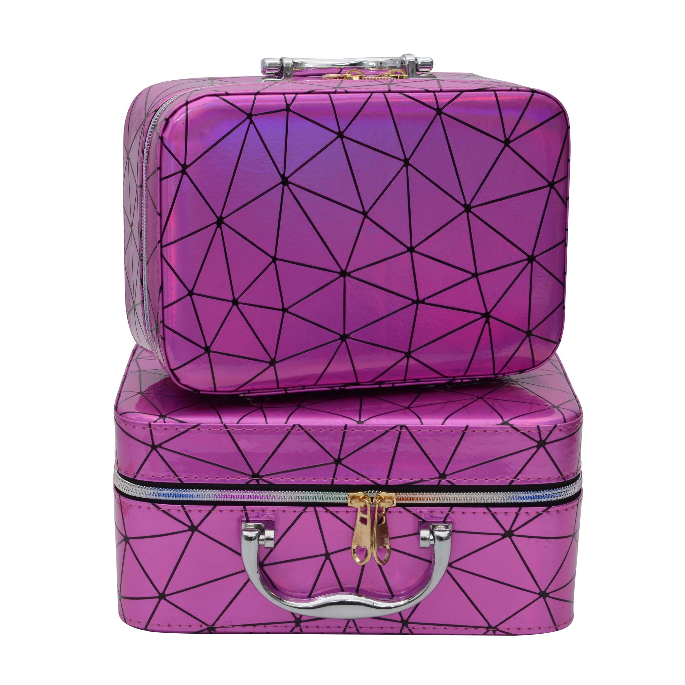 Store2508 Professional Rainbow Beauty Make Up Storage Organiser Vanity Case Box - Set of 2 (Hotpink)