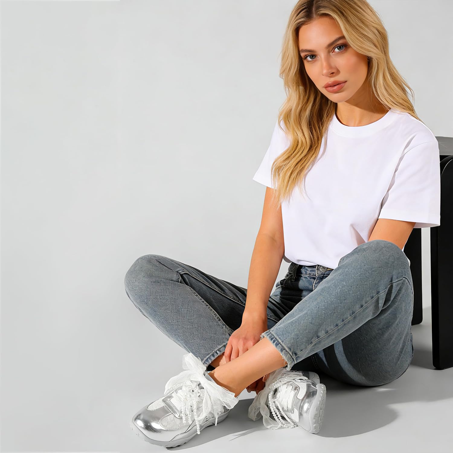 FINDVELL Women's Fashion Lace Detail Sneakers with Pearl Casual Sneaker Elegant Ribbon Lace Up Tennis Shoes Trendy Footwear Wedding Bride Dress Shoes image 3
