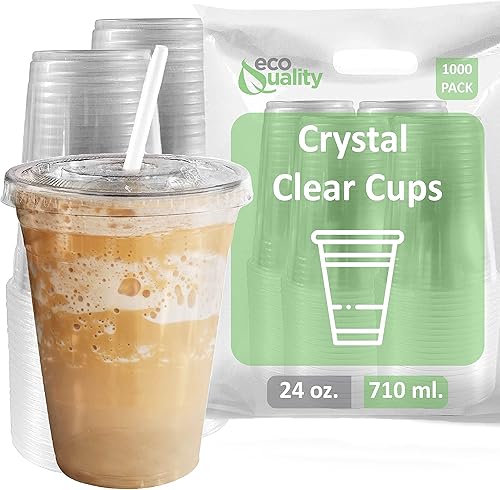 Vasos desechables de plástico transparente extra grandes con tapas y pajitas, 1000 unidades, 24 onzas (onzas) taza de PET transparente para batidos
