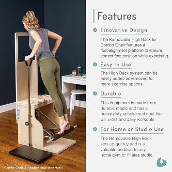 Balanced Body Removable High Back for Combo Chair, Pilates Chair Workout Equipment for Home Gym or Studio