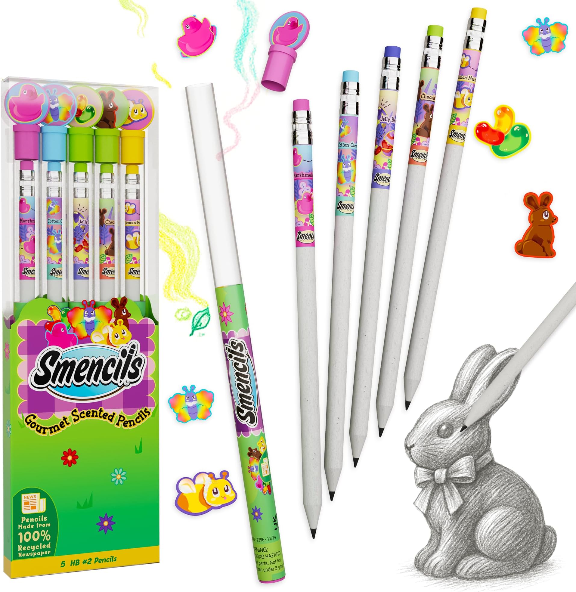 Spring Smencils - HB #2 Scented Pencils, 5 Count, Gifts for Kids, School Supplies, Classroom Rewards, Easter basket stuffers