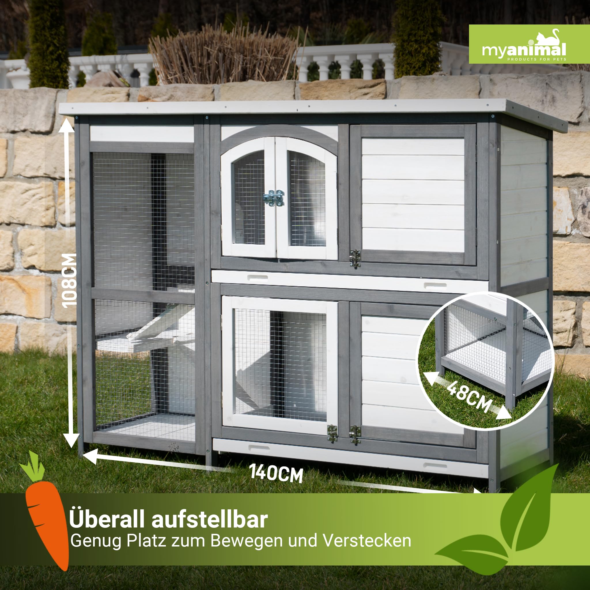 Miweba MyAnimal Hasenstall | 140x48x108cm winterfest - Kaninchenstall draußen - Hasenkäfig - Kleintierkäfig - Hasenhaus - Käfig - Kaninchenkäfig - Nagerkäfig - Gehege - Kleintierstall Indoor & Outdoor