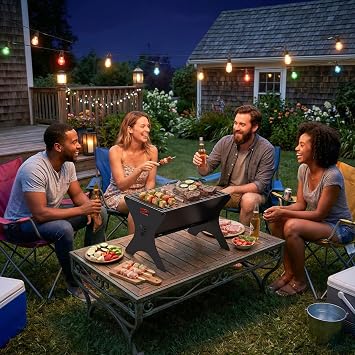 Camping Fire Pit, 2 in 1 Detachable Campfire Grill for Outdoor BBQ, 40*31cm