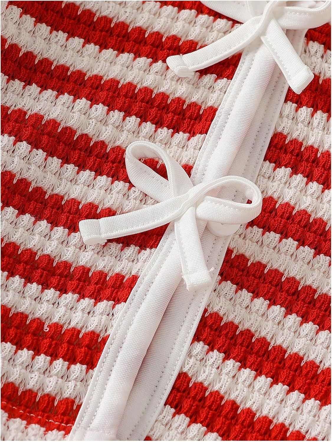 WDIRARA Girl's Striped 2 Piece Outfit Bow Cardigan Wide Leg Pants Set Cute Outfits - Image 4