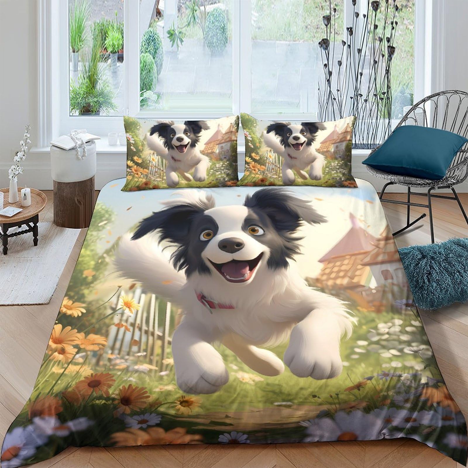 Ctjqhvkz Style-5 3D Printed Playful Dog Fitted Sheet Microfiber Soft Animal Garden Bed Sheet For Bedroom Guest Room Decor Protection Single（135X200cm）